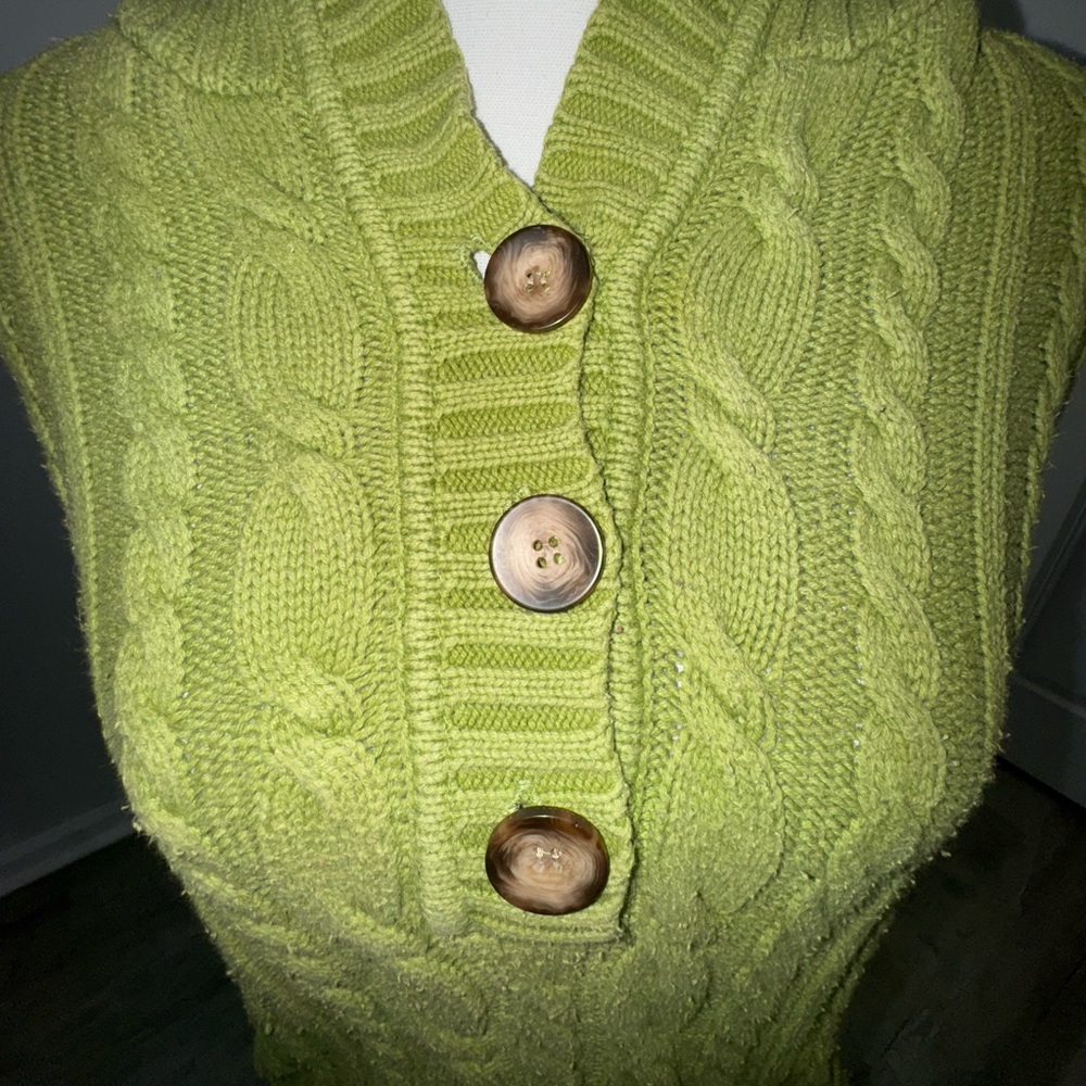 Style & Co Green Cable Knit Sweater XL Button Henley Collar Cozy - Picture 3 of 9